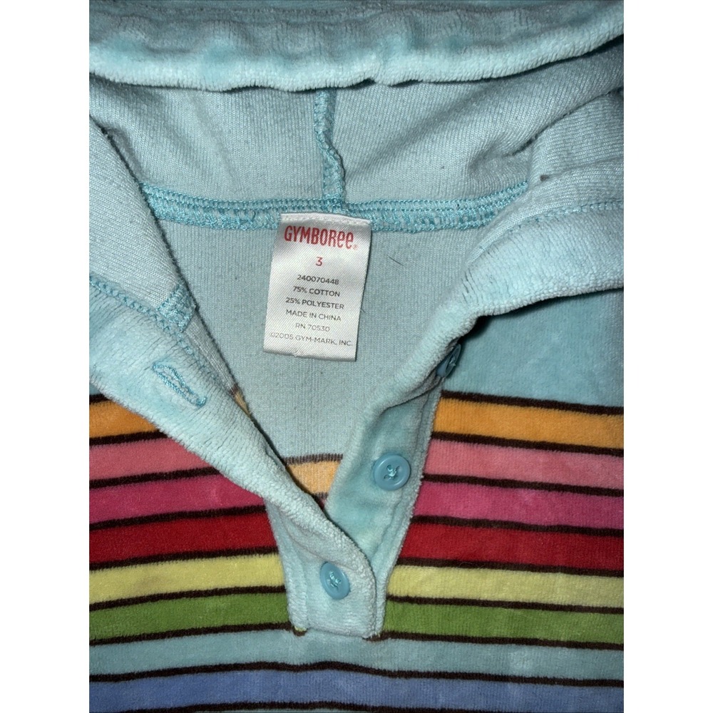 Gymboree Blue Fleece Dress With Hood Rainbow Stripes 2005 Dress Size 3 - Picture 2 of 6